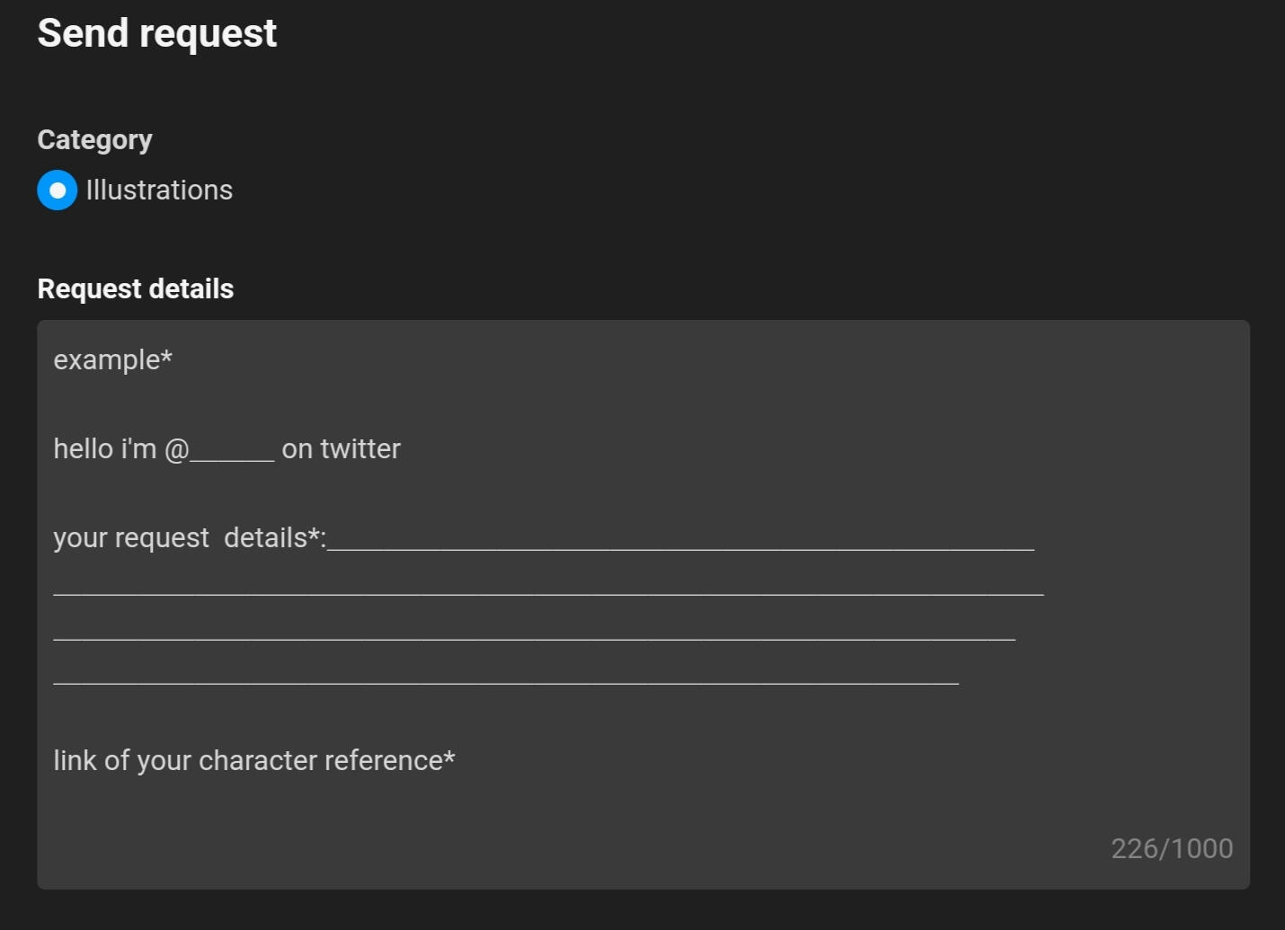 ◆ᴛʏᴘᴇ ʏᴏᴜʀ ʀᴇǫᴜᴇsᴛ ᴅᴇᴛᴀɪʟs. ◆ɪɴᴄʟᴜᴅᴇ ʏᴏᴜʀ @ ᴀɴᴅ ᴘʟᴀᴛғᴏʀᴍ ᴡʜᴇʀᴇ ʏᴏᴜ ғʀᴏᴍ.sᴏ ɪ ᴄᴏᴜʟᴅ ʀᴇᴄᴏɢɴɪᴢᴇ ʏᴏᴜ.◆ᴜsᴇ ᴀ ʟɪɴᴋ ғᴏʀ ʀᴇғᴇʀᴇɴᴄᴇ. (ʏᴏᴜ ᴄᴀɴ ᴜsᴇ ɢᴏᴏɢʟᴇ ᴅʀɪᴠᴇ).